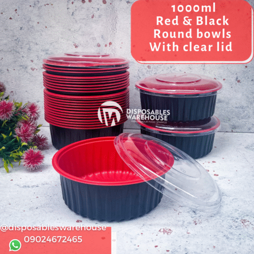 1000ML RED & BLACK ROUND BOWL (10pcs/pack)