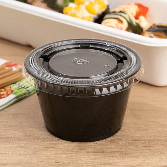 4oz BLACK SAUCE CUPS WITH DETACHED LID (120ML)