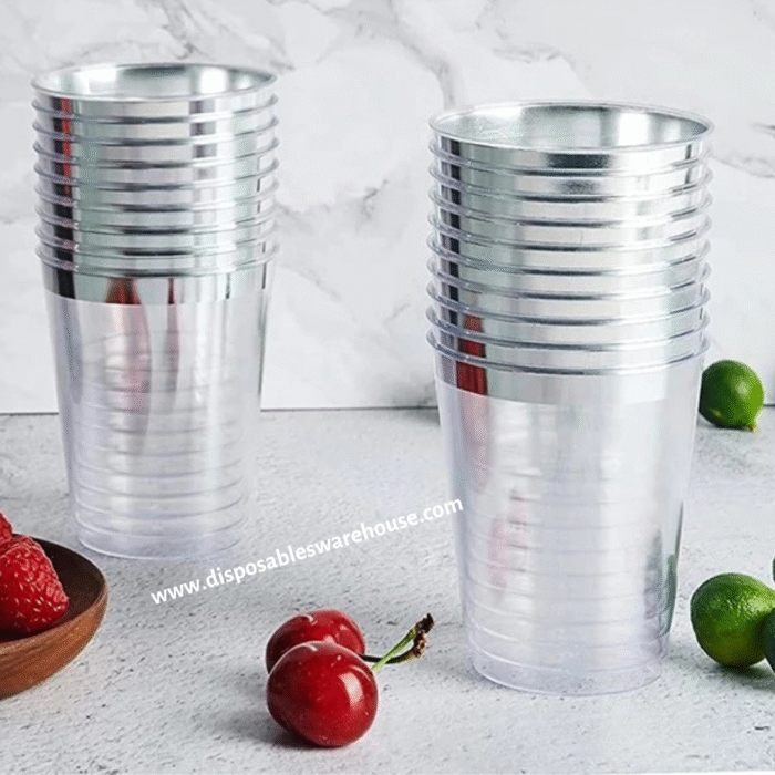 10oz Acrylic party cup with Silver rim (20Pcs/roll)