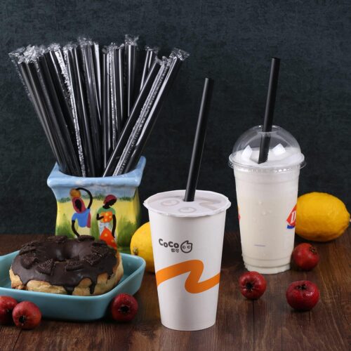 WRAPPED JUMBO BLACK BENDABLE STRAWS(11MM) - (100pcs/pack)