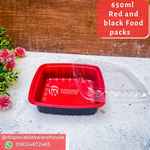 650ML RED & BLACK PACK WITH CLEAR LID (10pcs/pack)