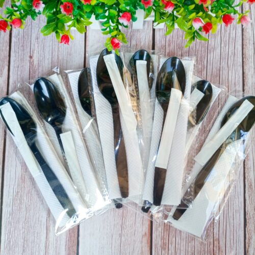 WRAPPED BLACK SPOON KIT HEAVY DUTY (25pcs/pack)