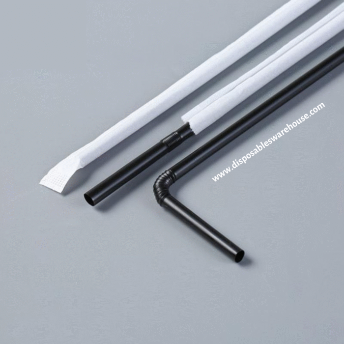 PAPER WRAPPED BLACK FLEXIBLE STRAWS (6MM) - (200pcs/pack)