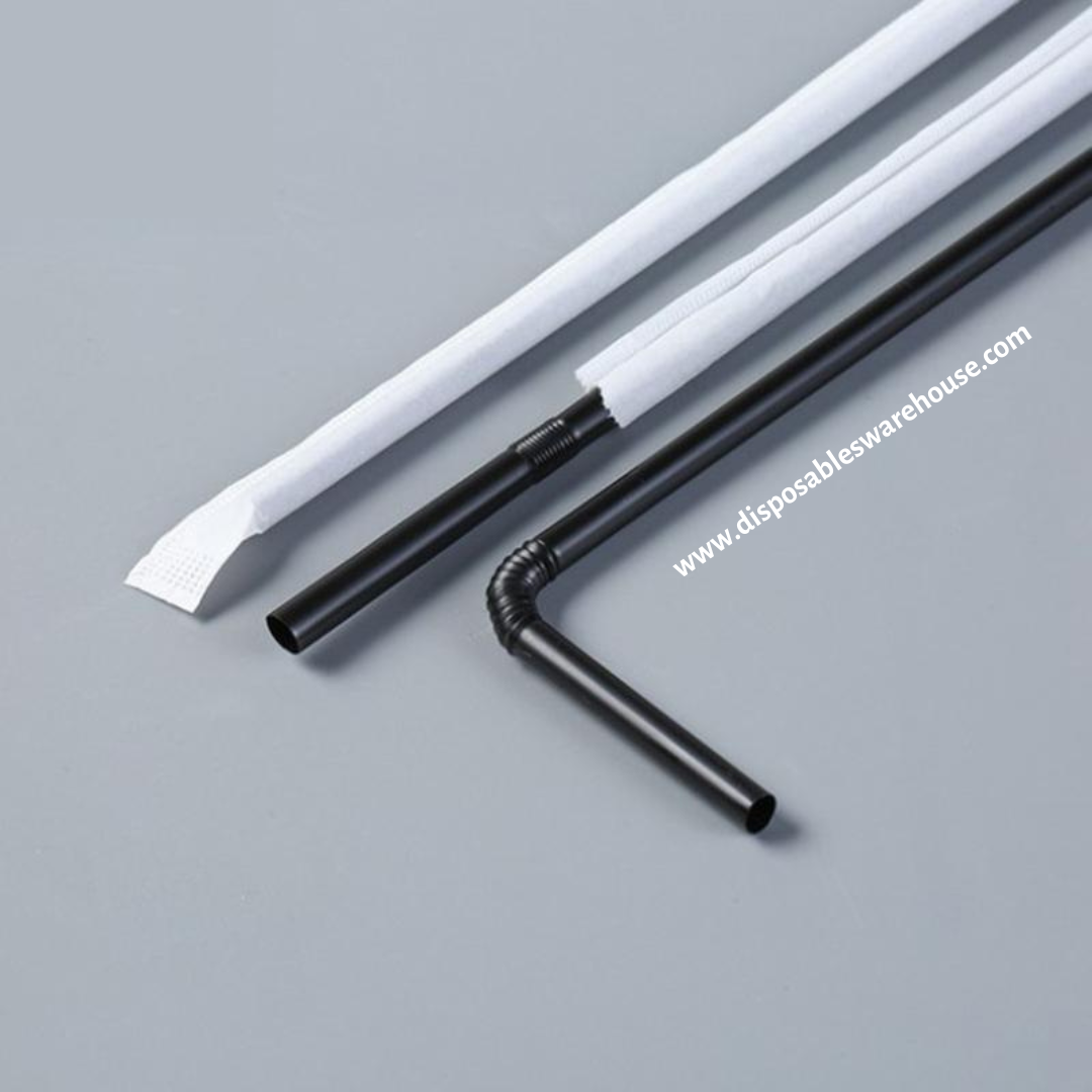 PAPER WRAPPED BLACK FLEXIBLE STRAWS (6MM) - (200pcs/pack)