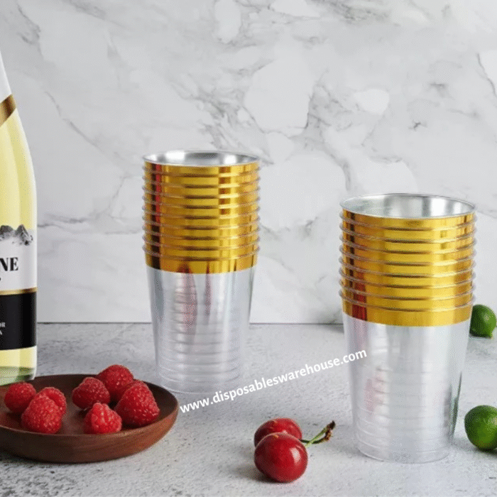 10oz Acrylic party cup with gold rim (20Pcs/roll)
