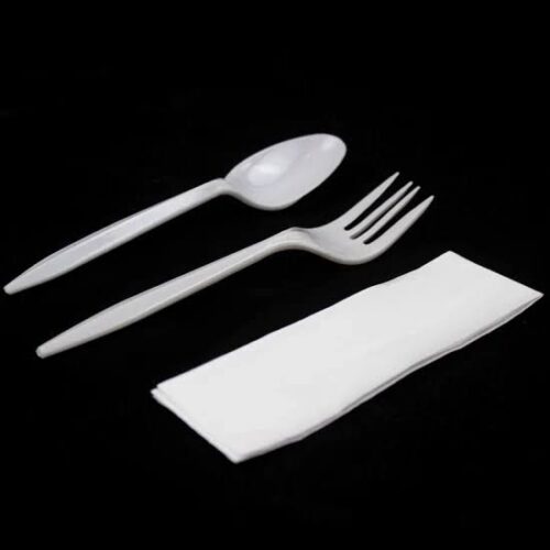 WRAPPED WHITE SPOON & FORK KIT (MEDIUM WEIGHT) (25pcs/pack)