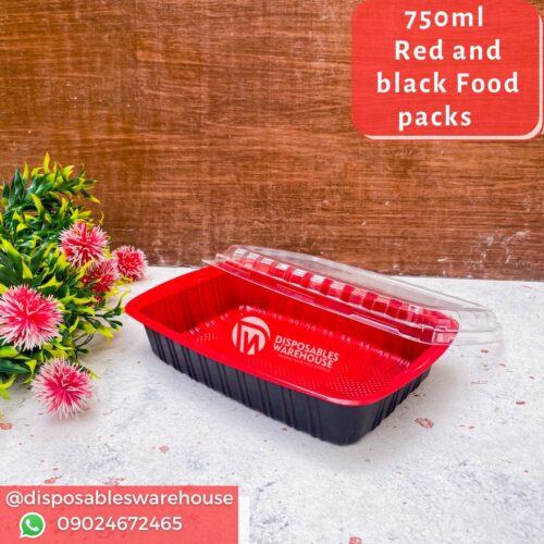 750ML RED & BLACK PACK WITH CLEAR LID (10pcs/pack)