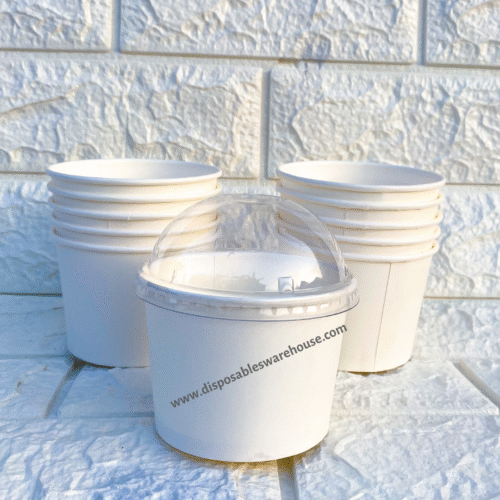 11OZ ICECREAM WHITE PAPER CUP WITH DOME LID(50pcs/roll)