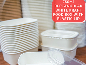 750ML WHITE RECTANGULAR KRAFT BOWL