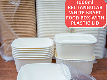 1000ML WHITE RECTANGULAR KRAFT BOWL