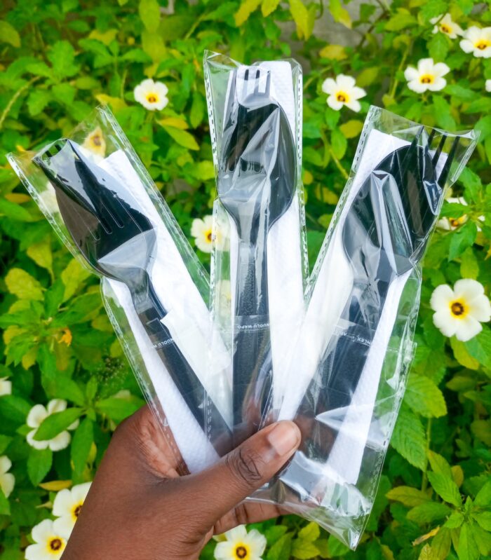 WRAPPED BLACK SPOON & FORK KITS HEAVY DUTY (25pcs/pack)