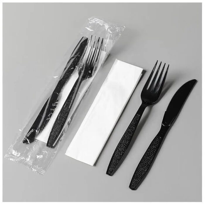 WRAPPED BLACK FORK & KNIFE KITS HEAVY DUTY (25pcs/pack)