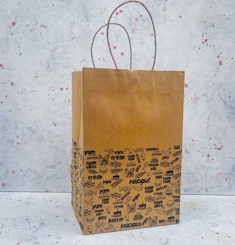 Gnr Medium Wide Paper Bags With Handle (Kraft/Black) (10pcs/pack)