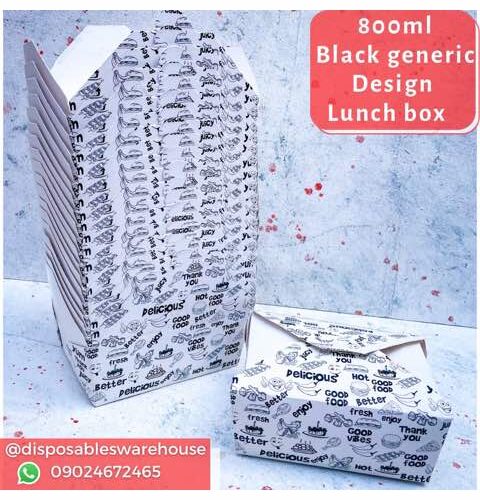 800ML Generic Design Lunch Box (White/Black) - 50pcs/pack)