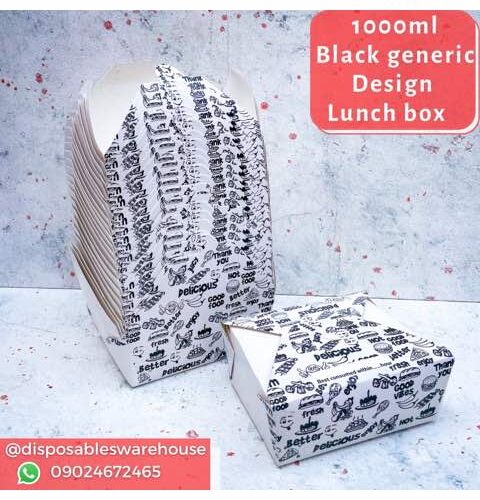 1000ML GENERIC DESIGN LUNCH BOX (White/Black) - 50pcs/pack)