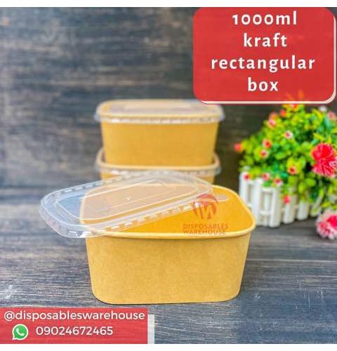 1000ML Rectangular Kraft Bowl With Clear Cover (10pcs/pack)