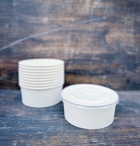 750ML Round White Kraft Bowl With Clear Cover (10pcs/pack)