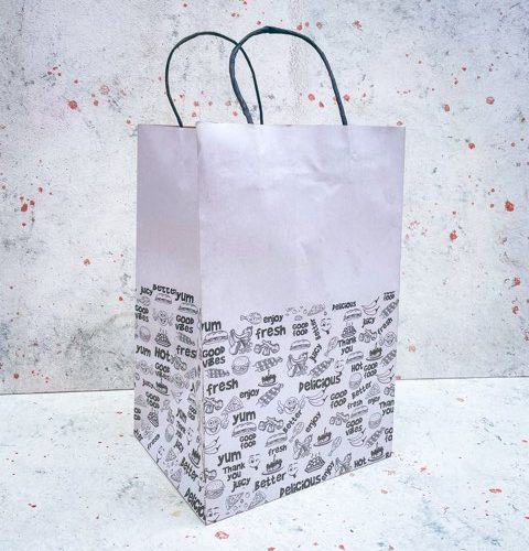 Gnr Medium Wide Paper Bags With Handle (White/Black) - 10pcs/pack