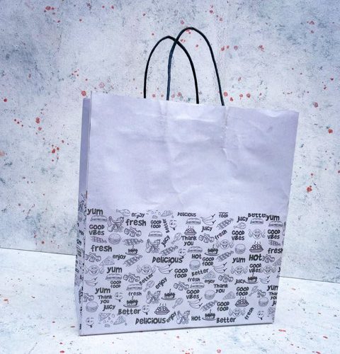 Gnr Large Paper Bags With Handle (White/Black) (10pcs/pack)