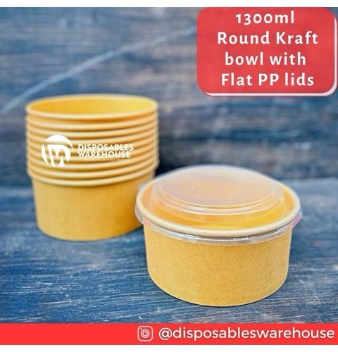 1300ML Round Kraft Bowl With Clear Cover