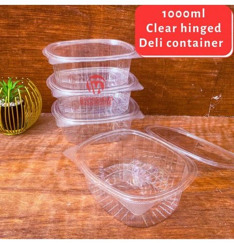 1000ML Clear Rectangular Salad Hinged Pack - 10pcs/pack