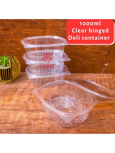 1000ML Clear Rectangular Salad Hinged Pack - 10pcs/pack