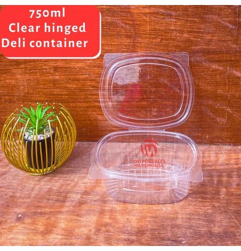 750ML Clear Rectangular Salad Hinged Pack - 10pcs/pack