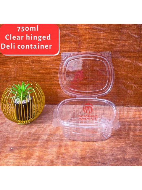 750ML Clear Rectangular Salad Hinged Pack - 10pcs/pack