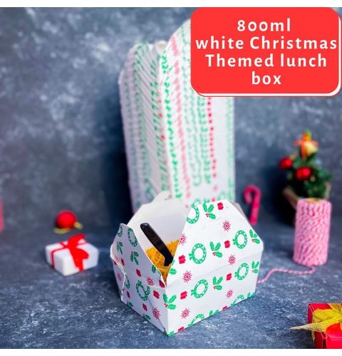 CHRISTMAS 800ML WHITE LUNCH BOX - 25pcs/pack