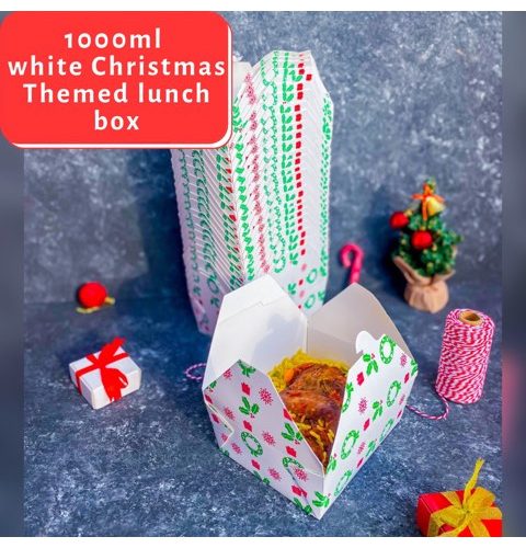 CHRISTMAS 1000ML WHITE LUNCH BOX - 25pcs/pack