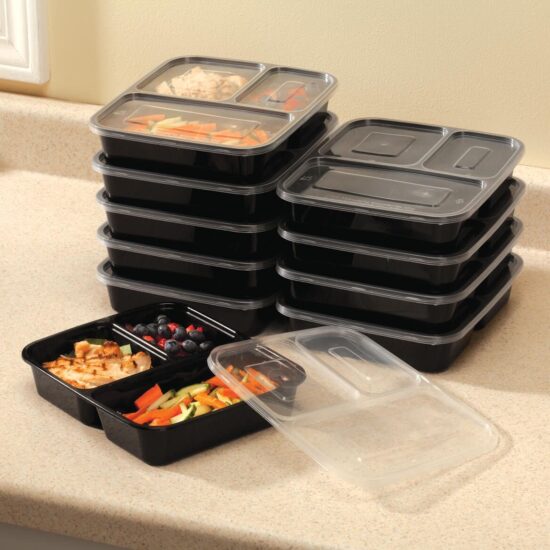 32Oz Square 3 Compartment Black Pack