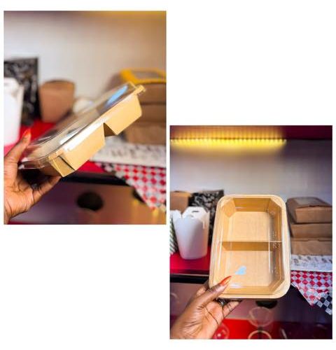 900Ml 2 Compartment Octagonal Kraft Paper Takeout Box With Clear Cover (10pcs/pack)