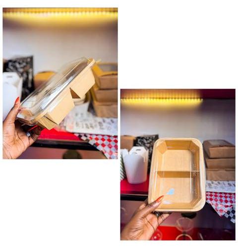 1200Ml 2 Compartment Octagonal Kraft Paper Takeout Box With Clear Cover (10pcs/pack)