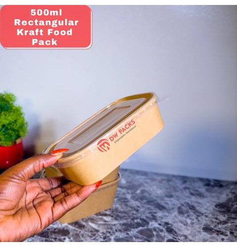 500ML Rectangular Kraft Bowl With Clear Cover (10pcs/pack)