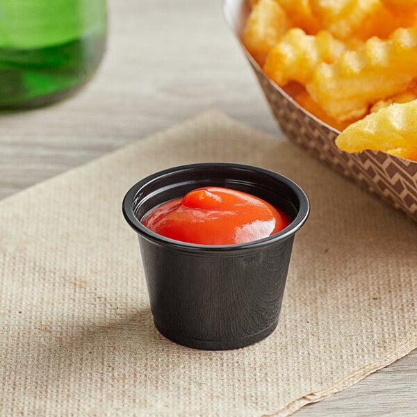 1oz Black Sauce Cups With Detached Lid (30ML) - 50pcs/pack - Image 2
