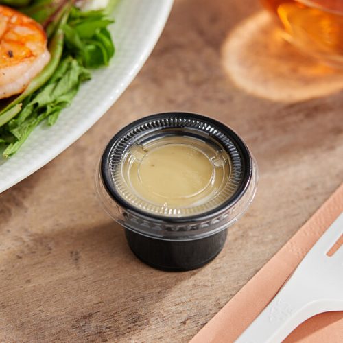 1oz Black Sauce Cups With Detached Lid (30ML) - 50pcs/pack