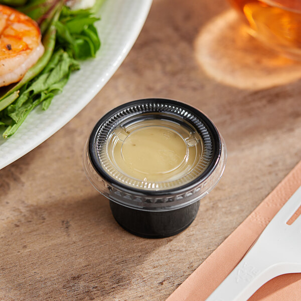1oz Black Sauce Cups With Detached Lid (30ML) - 50pcs/pack