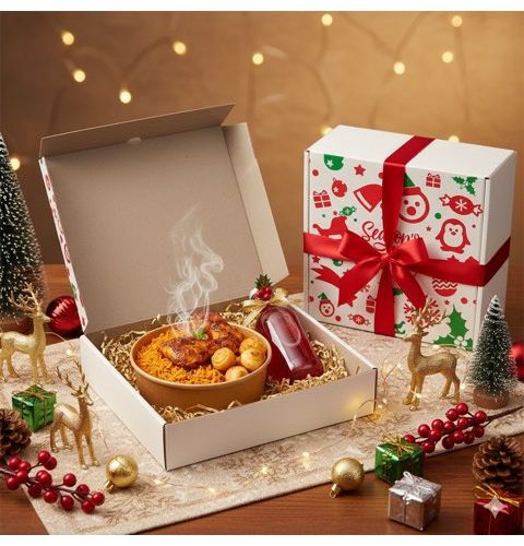 CHRISTMAS 8 INCHES WHITE CARTON BOX (8" x 8" x 3")