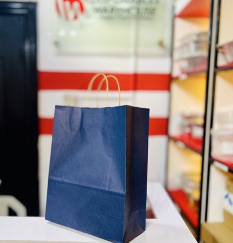 Medium Navy Blue Kraft paper bag with handle (L:10" x H:13" x Side: 4.5cm)
