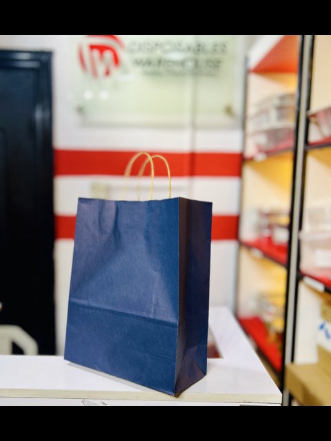 Medium Navy Blue Kraft paper bag with handle (L:10" x H:13" x Side: 4.5cm)