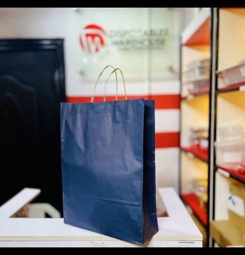 Big Navy Blue Kraft paper bag with handle (L:12" x H:16.5" x Side: 4.5cm)