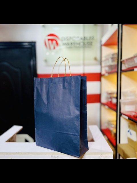 Big Navy Blue Kraft paper bag with handle (L:12" x H:16.5" x Side: 4.5cm)