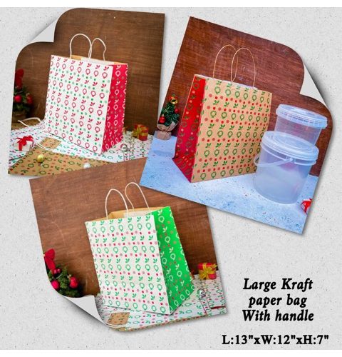 Christmas Large Paper Bags With Handle - 10pcs/pack