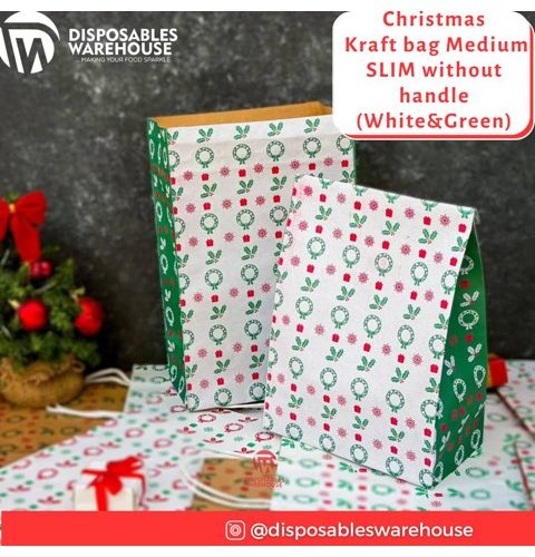 Christmas Medium Slim Paper Bags No Handle - 10pcs/pack