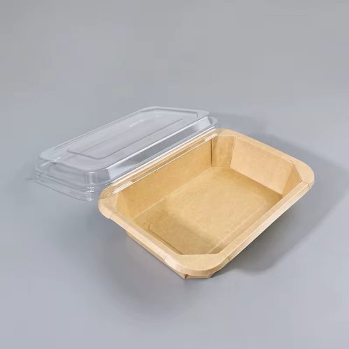 900ML Octagonal Rectangular Kraft Takeout Box With Clear Cover