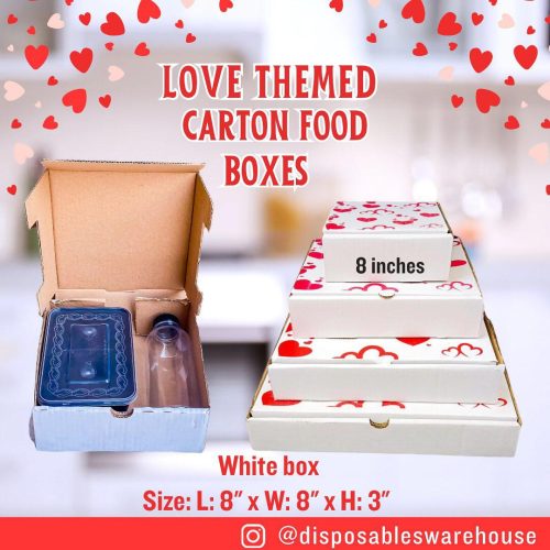 LOVE THEMED 8 INCHES WHITE CARTON BOX (8" x 8" x 3")