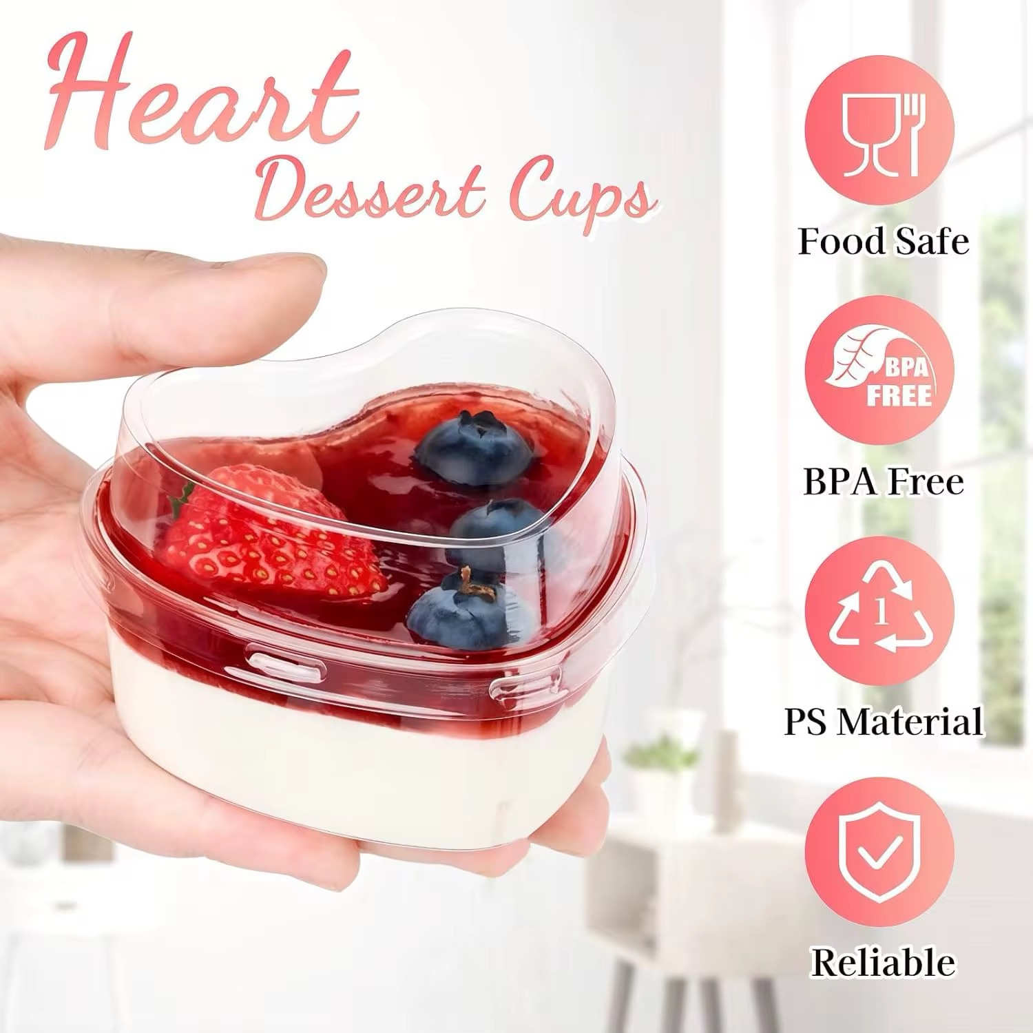 Heart Acrylic Dessert Cup With Lid 150ML (10pcs/pack).