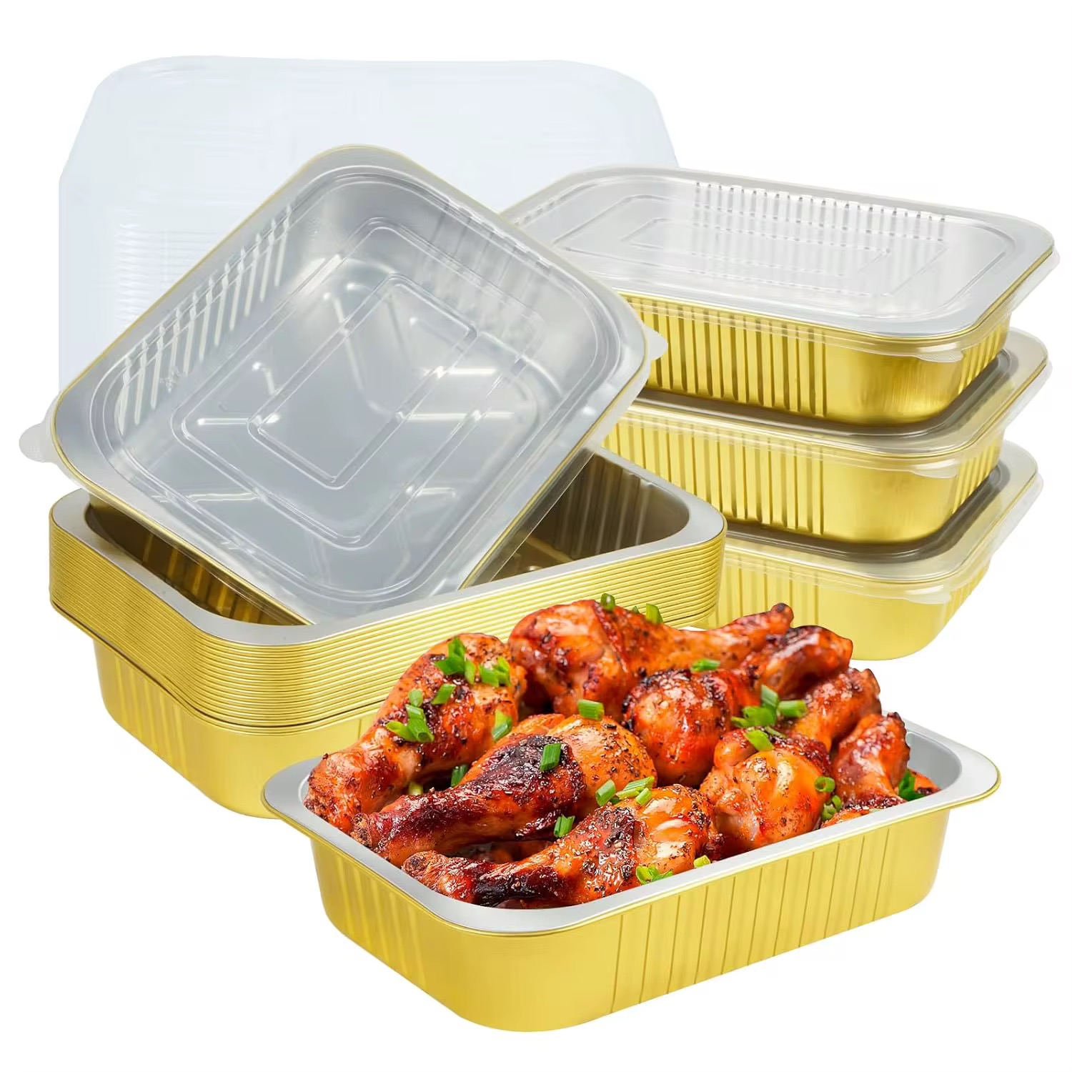1400ml Rectangular Gold Ramekins Loaf Pan with Clear lid - 5 pieces
